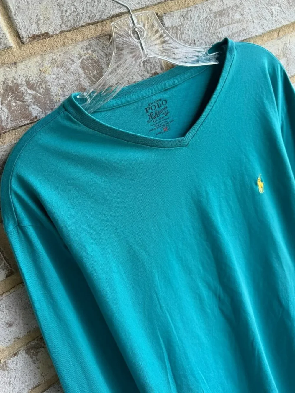 POLO Ralph Lauren Long Sleeve V-Neck 100% Cotton T-Shirt Men's Size M